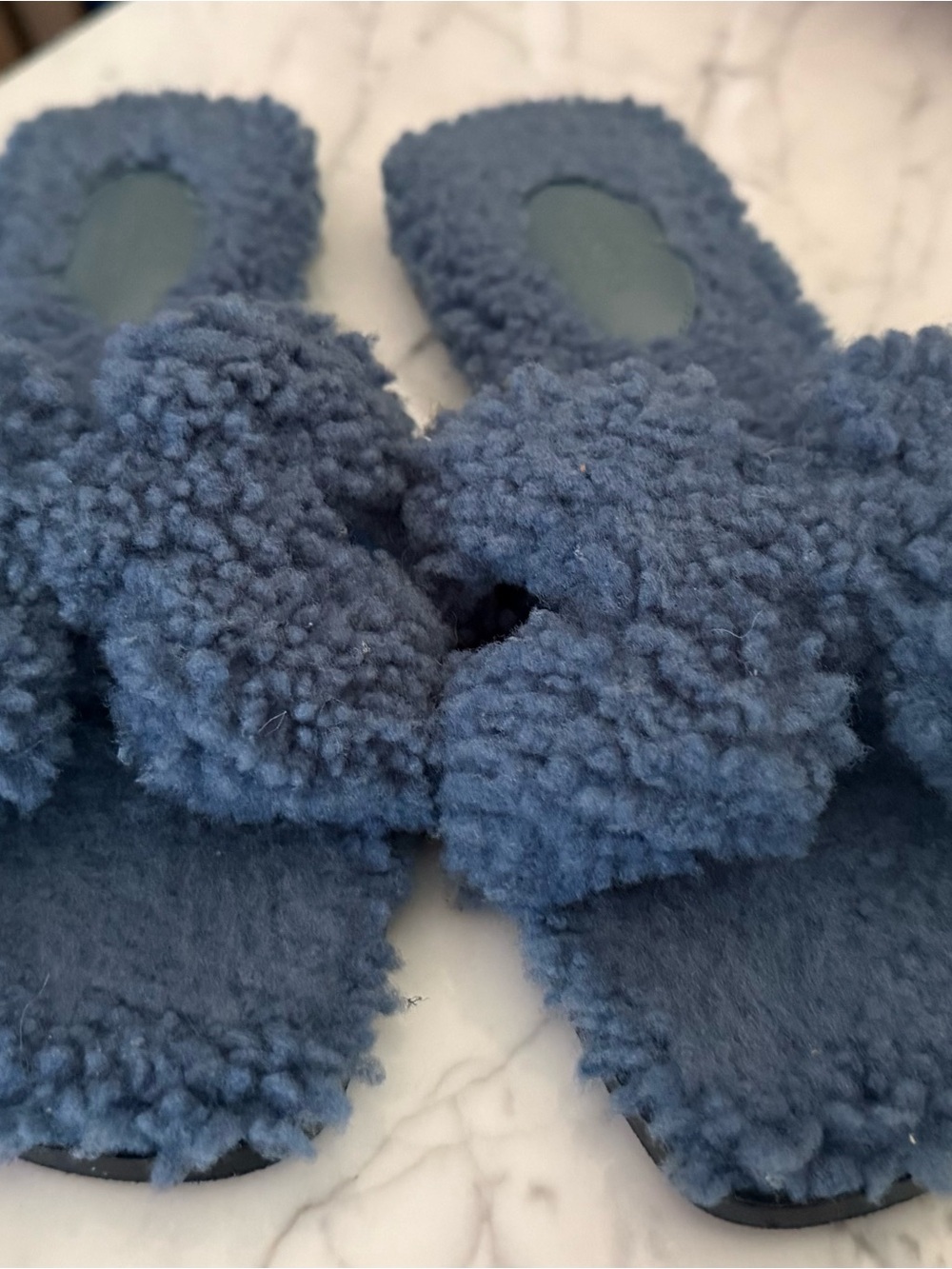 Hermes Blue Sherpa Knot Slide Sandals - Picture 4 of 4